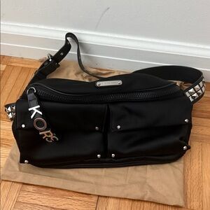 Michael Kors Black Crossbody Sling Bag with Silver Accents